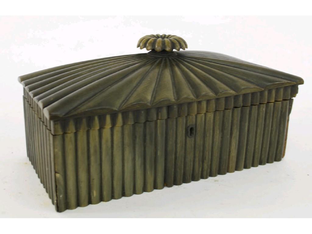 Appraisal: th century green stained antler rectangular casket the hinged domed