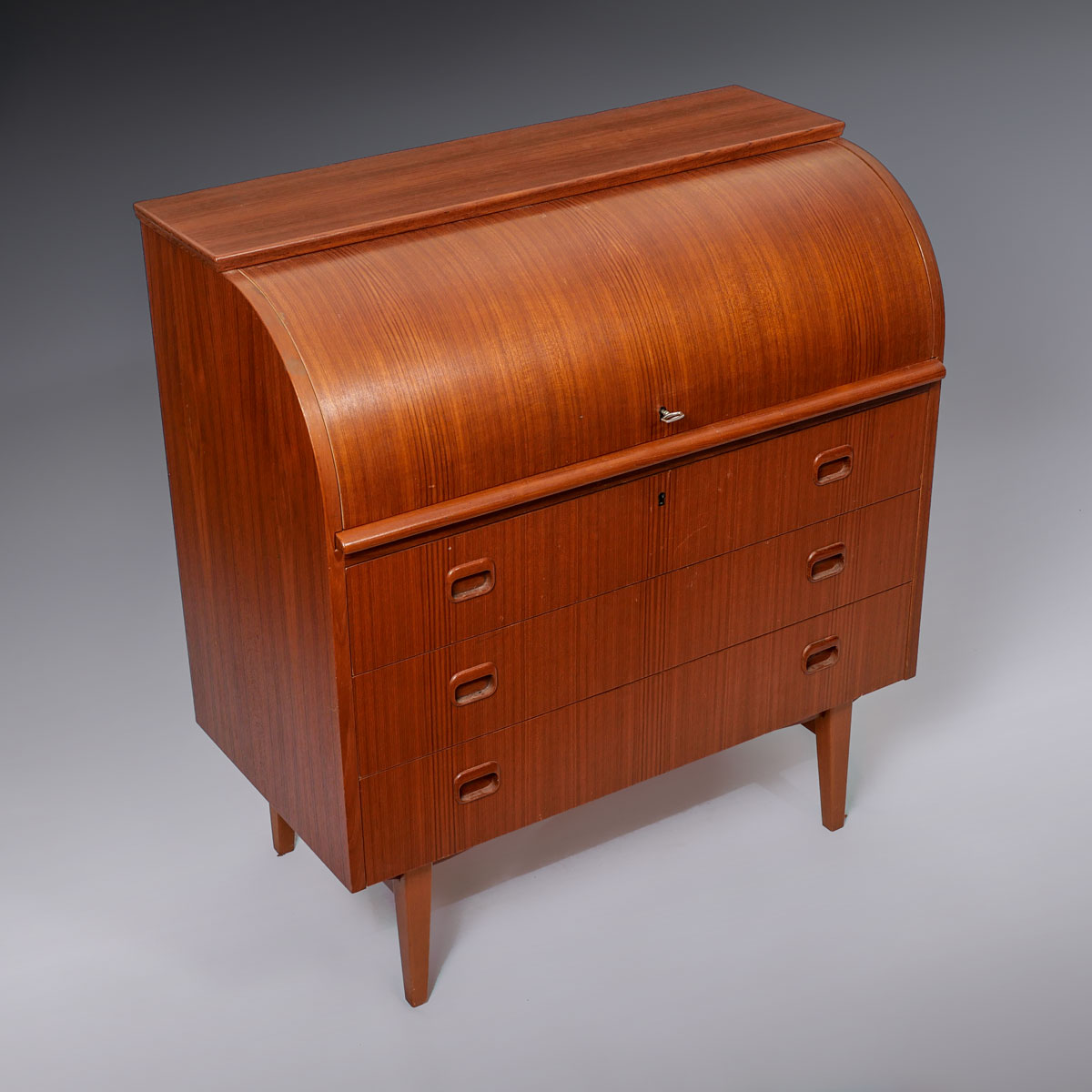 Appraisal: DANISH MODERN CYLINDER ROLL DESK Danish roll top desk having