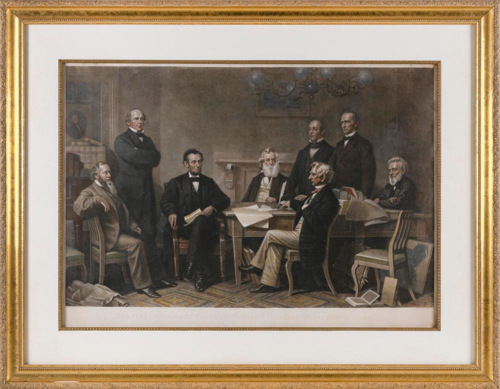 Appraisal: HAND-COLORED PRINT THE FIRST READING OF THE EMANCIPATION PROCLAMATION BEFORE