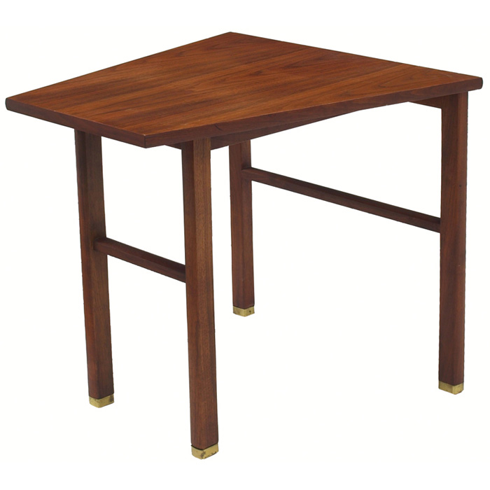 Appraisal: Edward Wormley occasional table by Dunbar trapezoidal walnut top over