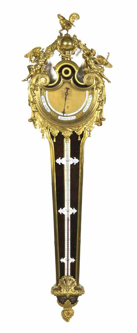 Appraisal: A French Gilt Bronze Barometer having a rooster finial flanked