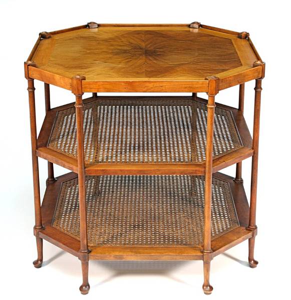 Appraisal: A Baker Regency style walnut side table s The top