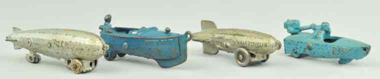 Appraisal: BOATS AND ZEPPELINS Cast iron includes blue Speed Boat and