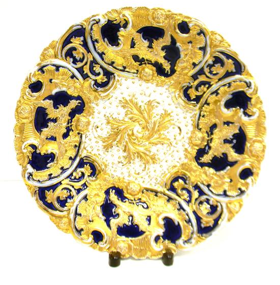 Appraisal: Meissen parcel gilt and deep cobalt round bowl highly ornate