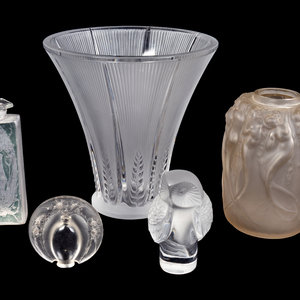 Appraisal: Five Lalique Frosted Glass Articles comprising a Lepage perfume bottle