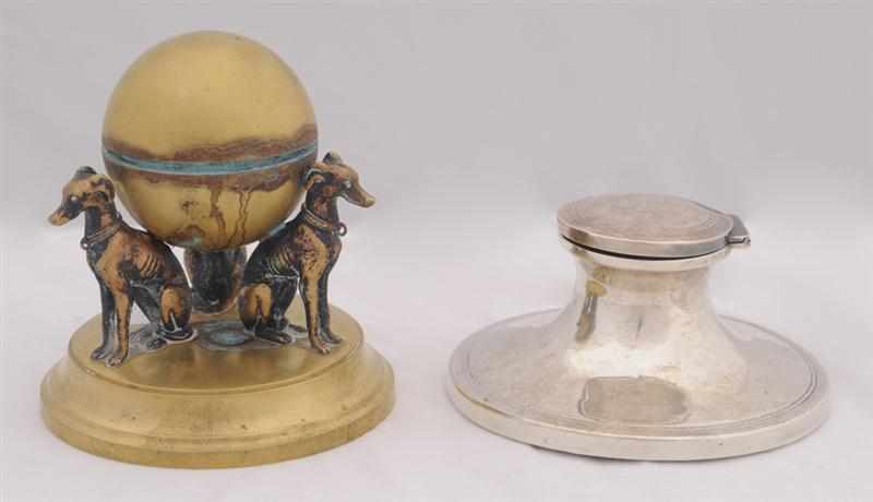 Appraisal: TWO INKWELLS Comprising an English well Birmingham with hinged monogrammed