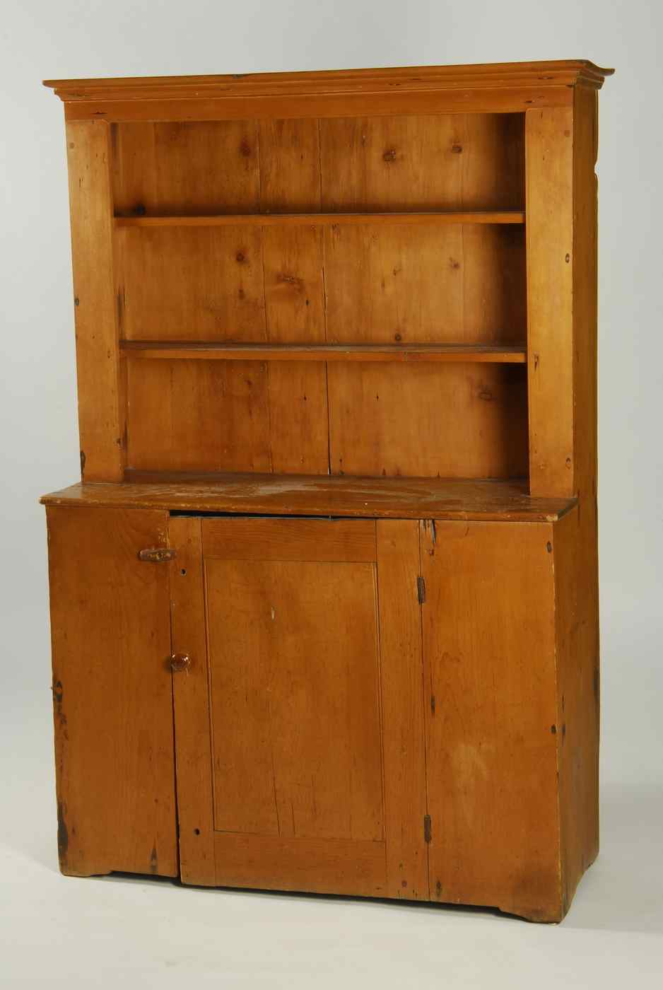 Appraisal: ANTIQUE AMERICAN STEP-BACK ONE PIECE CUPBOARDSecond Quarter of the th