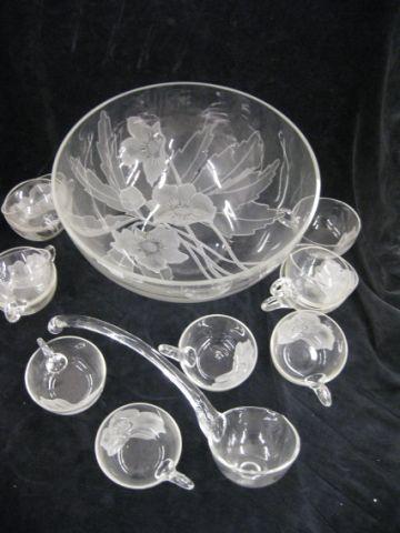 Appraisal: Dorothy Thorpe Crystal Punchbowl with cups and a ladle etched