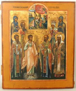 Appraisal: Russian Icon Of St Nicolas With Selected Saints Russian icon