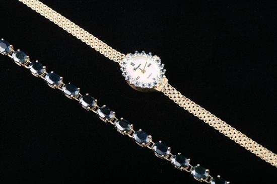 Appraisal: K YELLOW GOLD SAPPHIRE AND DIAMOND WRISTWATCH AND K YELLOW