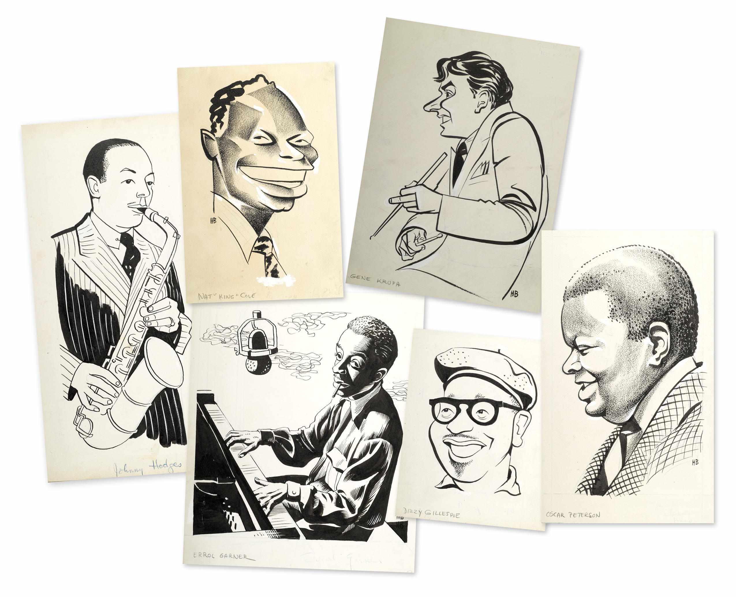 Appraisal: JAZZORIGINAL ILLUSTRATIONS BUEL HURBERT Group of original illustrations on paper