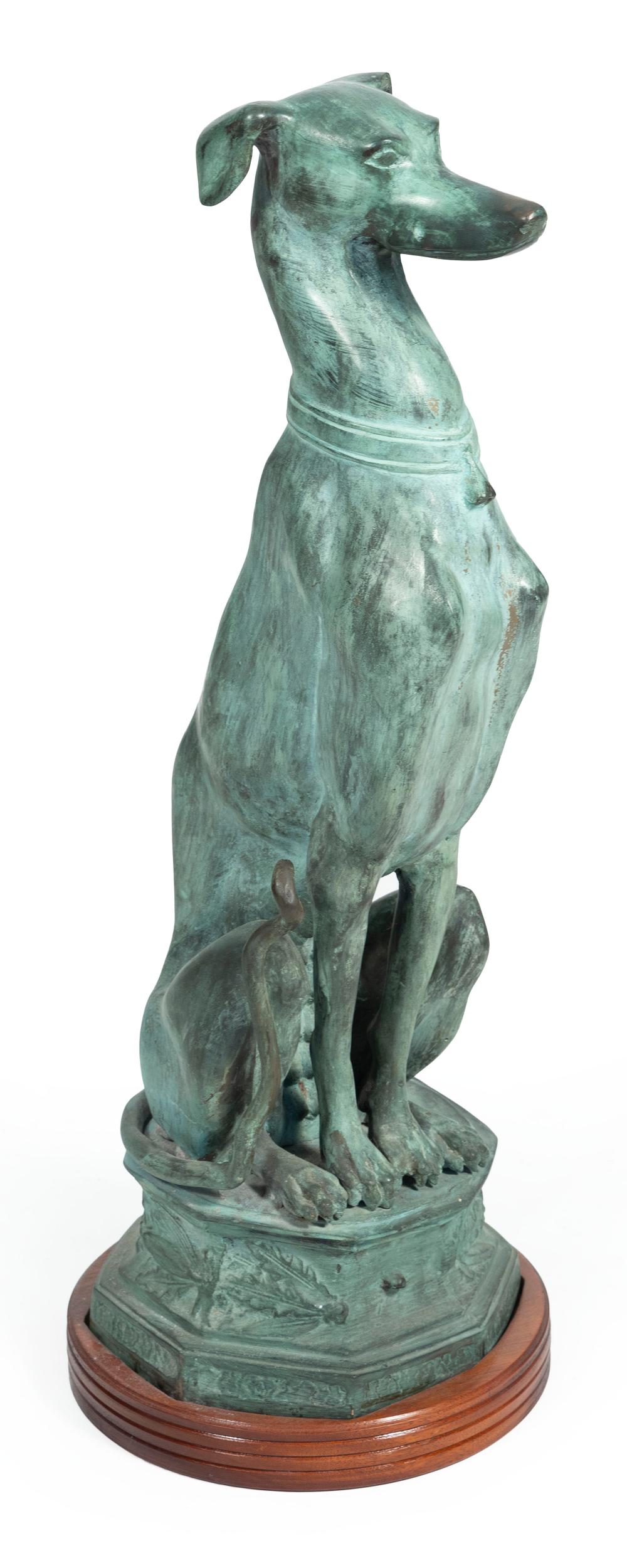 Appraisal: PATINATED CAST BRONZE GREYHOUND LATE TH CENTURY HEIGHT BASE DIAMETER