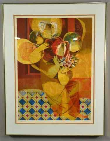 Appraisal: SUNAL AVAR LIMITED EDITION SERIGRAPHAbstract serigraph of a woman sitting