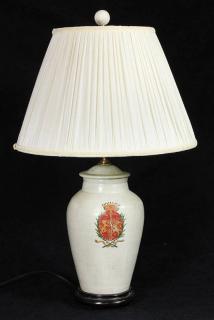 Appraisal: English style lidded stoneware vase mounted as a lamp decorated