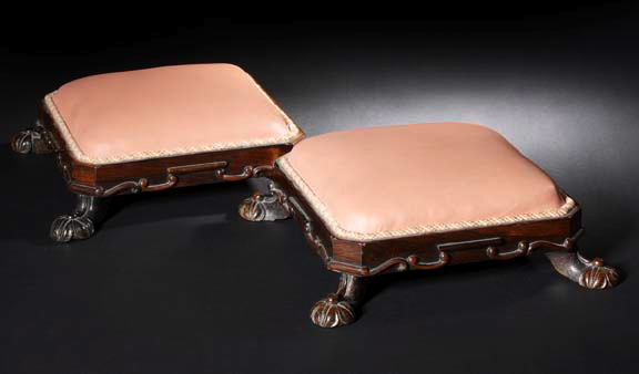 Appraisal: Pair of Continental Carved Rosewood Octagonal Footstools first quarter th