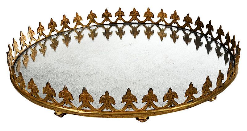 Appraisal: Gilt Bronze Mirrored Plateau Continental th century round with fleur-de-lis