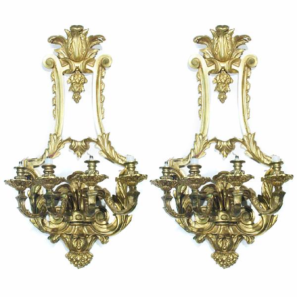 Appraisal: A pair of Baroque style gilt bronze four light sconces