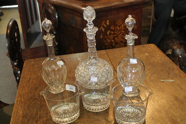 Appraisal: A PAIR OF TH CENTURY CUT GLASS DECANTERS of bulbous