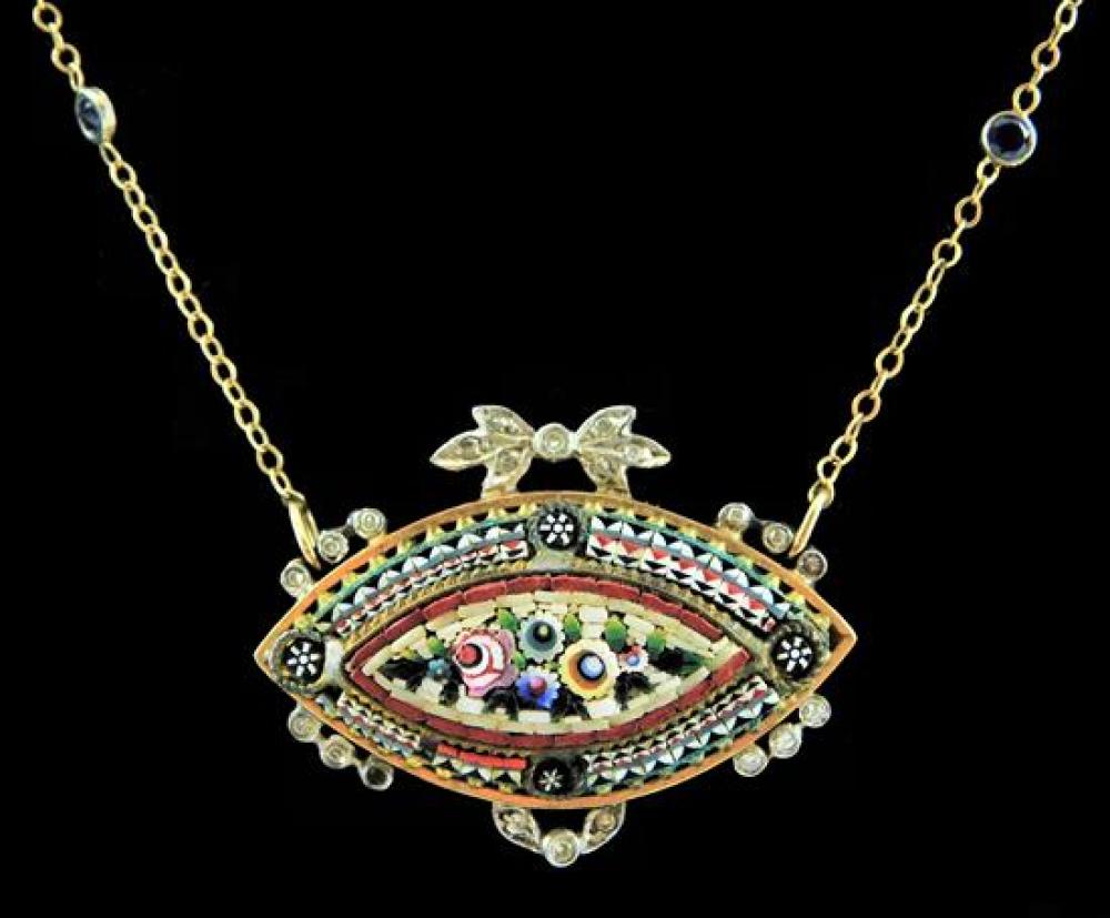 Appraisal: JEWELRY K and platinum micromosaic necklace twenty-one small diamonds encased