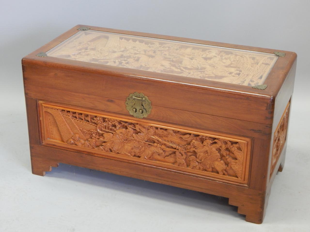 Appraisal: A mid-late thC Oriental camphor wood chest inset with various