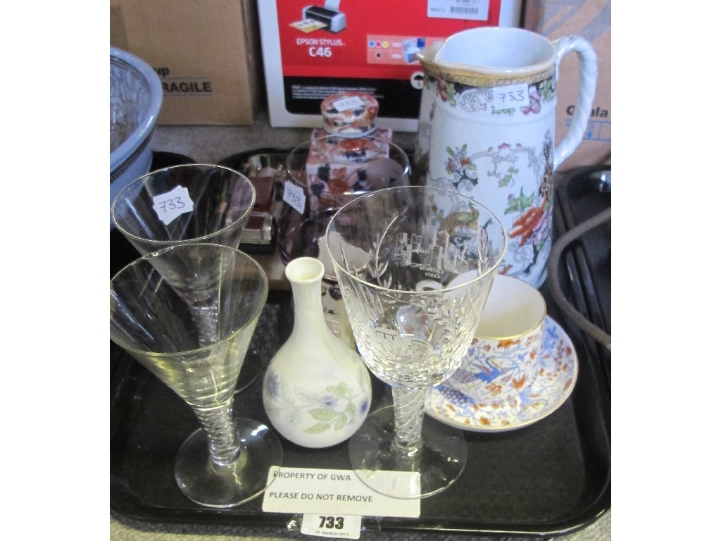 Appraisal: Tray lot to include Imari bottle Masons Derby cup and