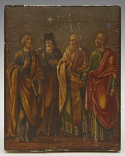 Appraisal: Russian Icon of Four Saints th c egg tempera on