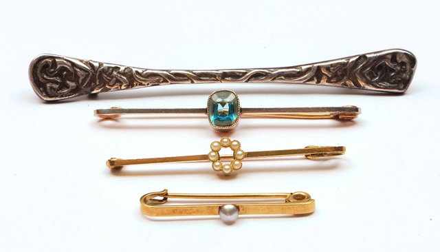 Appraisal: Small collection of bar broochesincluding a ct bar brooch with