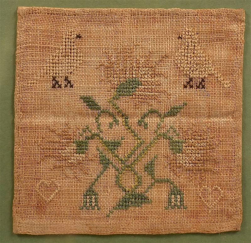 Appraisal: th Century Miniature Needlework Sampler Framed th Century Miniature Needlework