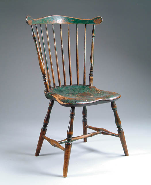 Appraisal: PAINTED FAN BACK WINDSOR SIDE CHAIR Eight spindle back with