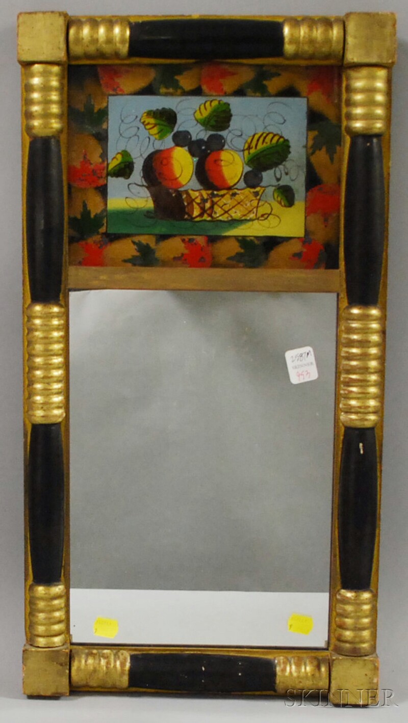 Appraisal: Small Federal Gilt and Ebonized Split-baluster Mirror with Reverse-painted Glass