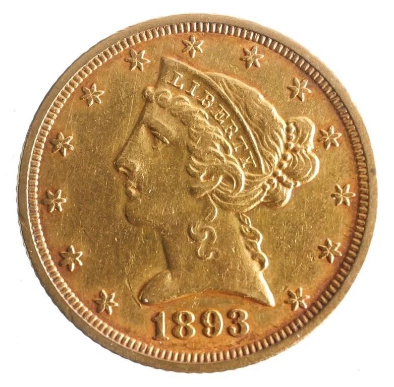 Appraisal: Coronet Head Gold Five Dollar Half Eagle shipping info This