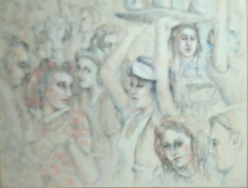 Appraisal: Cafeteria circa Colored Pencil on Paper Chernow Ann x inches