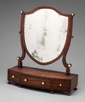 Appraisal: Hepplewhite inlaid shaving mirror mahogany with pine secondary swiveling shield-shaped