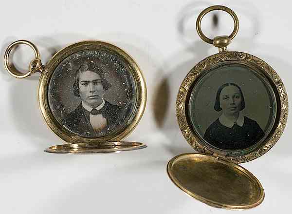 Appraisal: Two Daguerreian Double-Sided Lockets Lot of including a double-sided locket