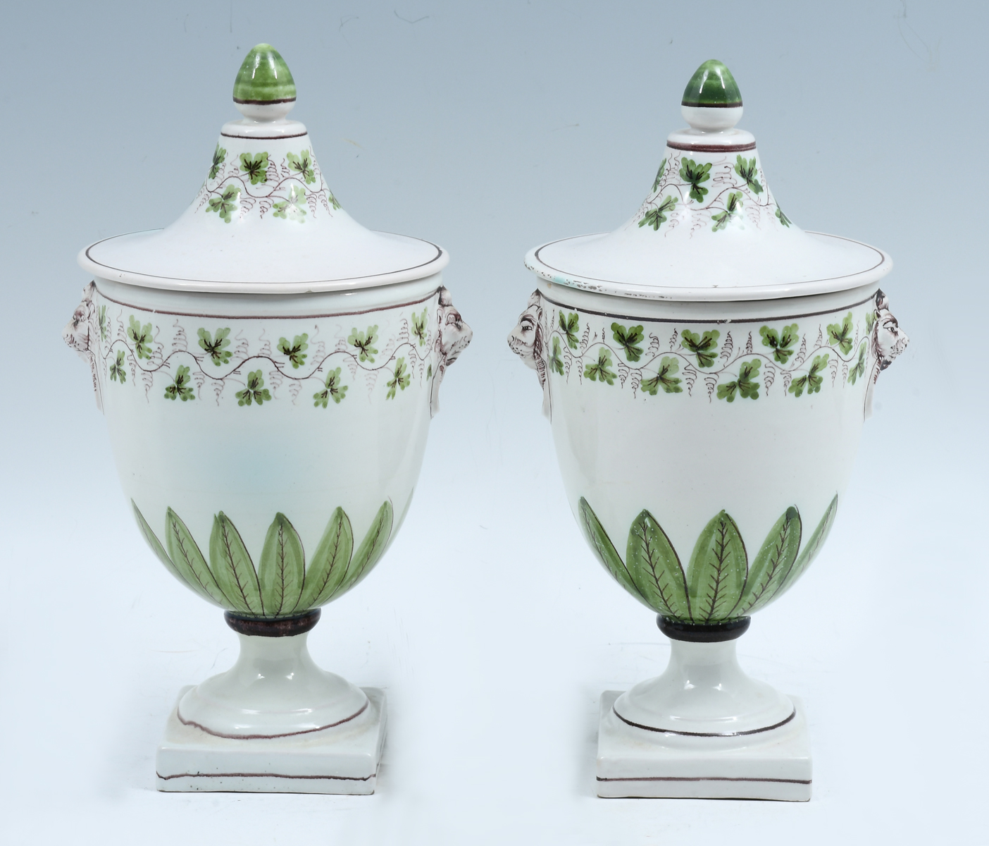 Appraisal: PAIR ITALIAN COVERED URNS GARAFANO OR CANTAGALLI Pair of Italian