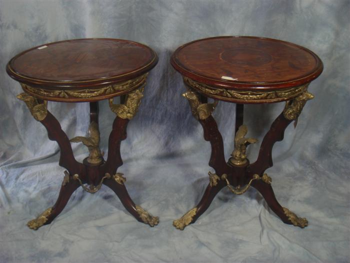 Appraisal: Pair of brass mounted continental style lamp tables with bird