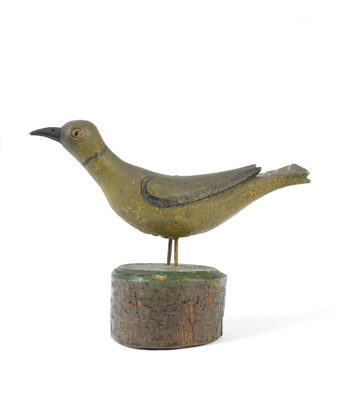 Appraisal: FOLK ART CARVED AND YELLOW AND BLACK PAINTED PINE SONGBIRD