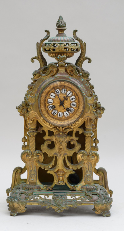 Appraisal: R GENCE STYLE GILT-METAL MANTEL CLOCK The dial with enamel