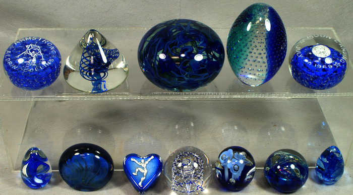 Appraisal: assorted blown glass paperweights blue floral and abstract designs some