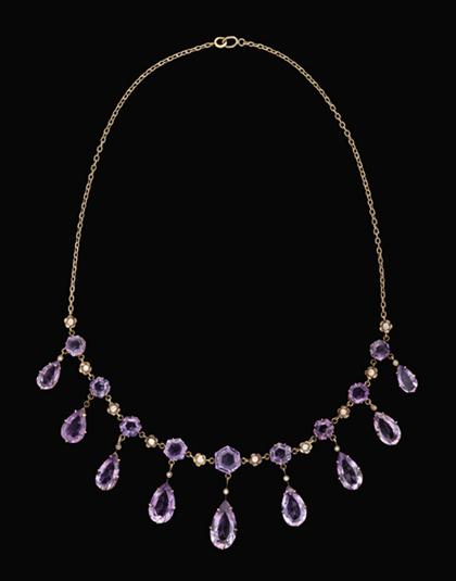 Appraisal: Yellow gold and amethyst stylized riviere necklace georgian s Necklace