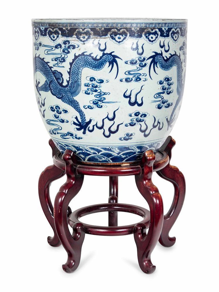 Appraisal: A Chinese Blue and White Porcelain Jardiniere A Chinese Blue