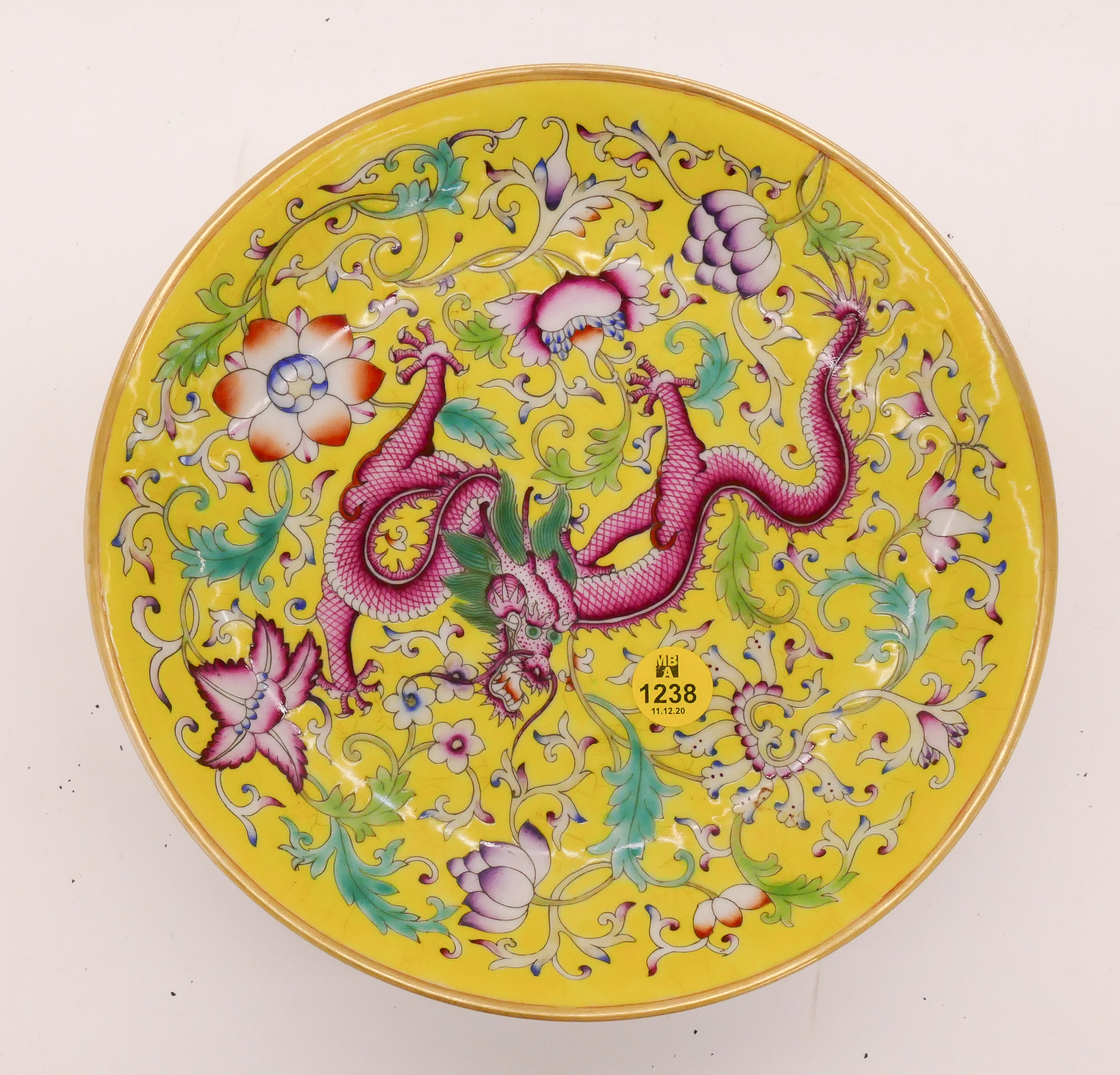 Appraisal: Chinese Yellow Porcelain Dragon Dish- ''