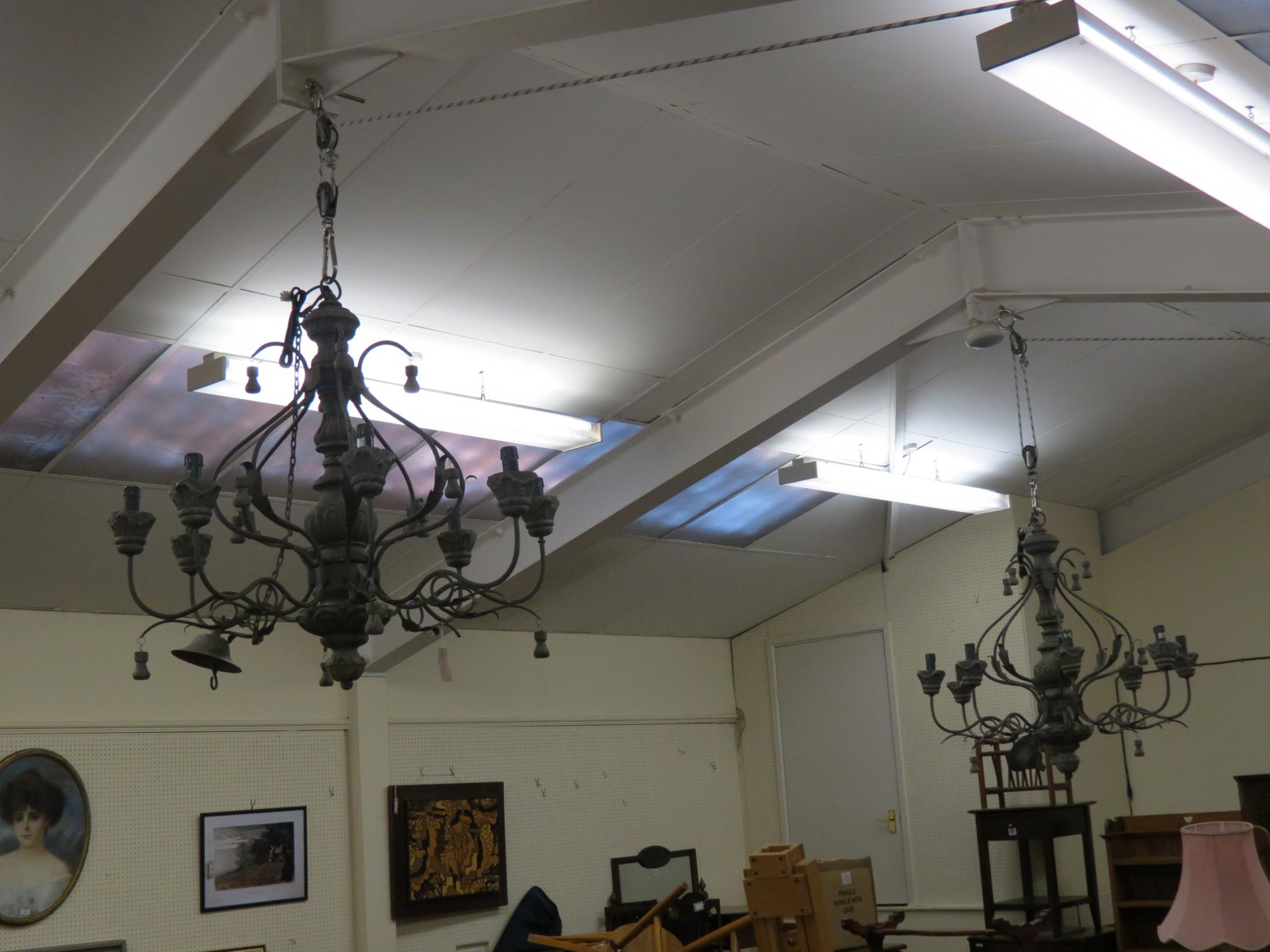 Appraisal: A large pair of French chandeliers painted wood and wrought