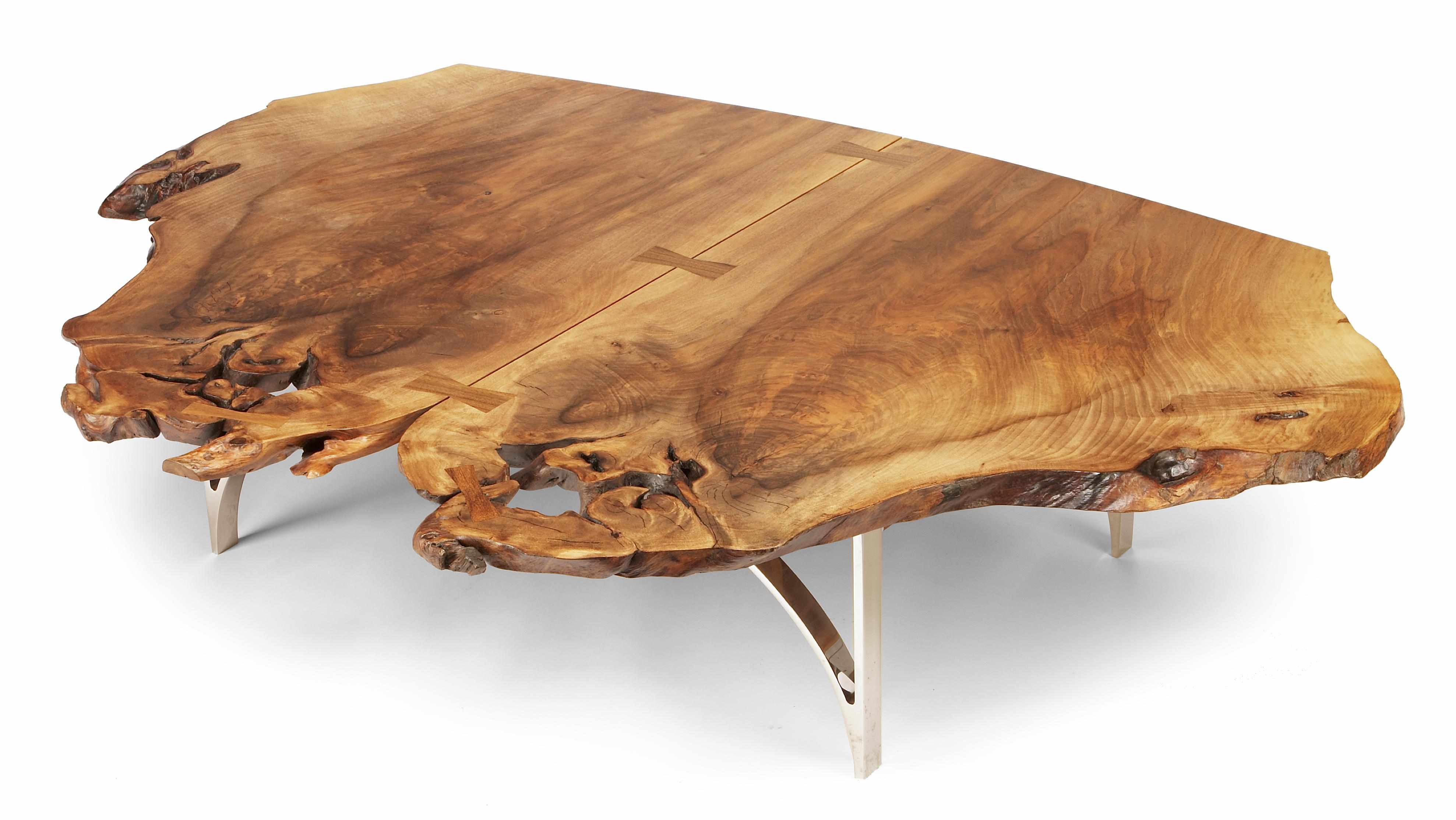 Appraisal: A Mira Nakashima English walnut root burl coffee table on