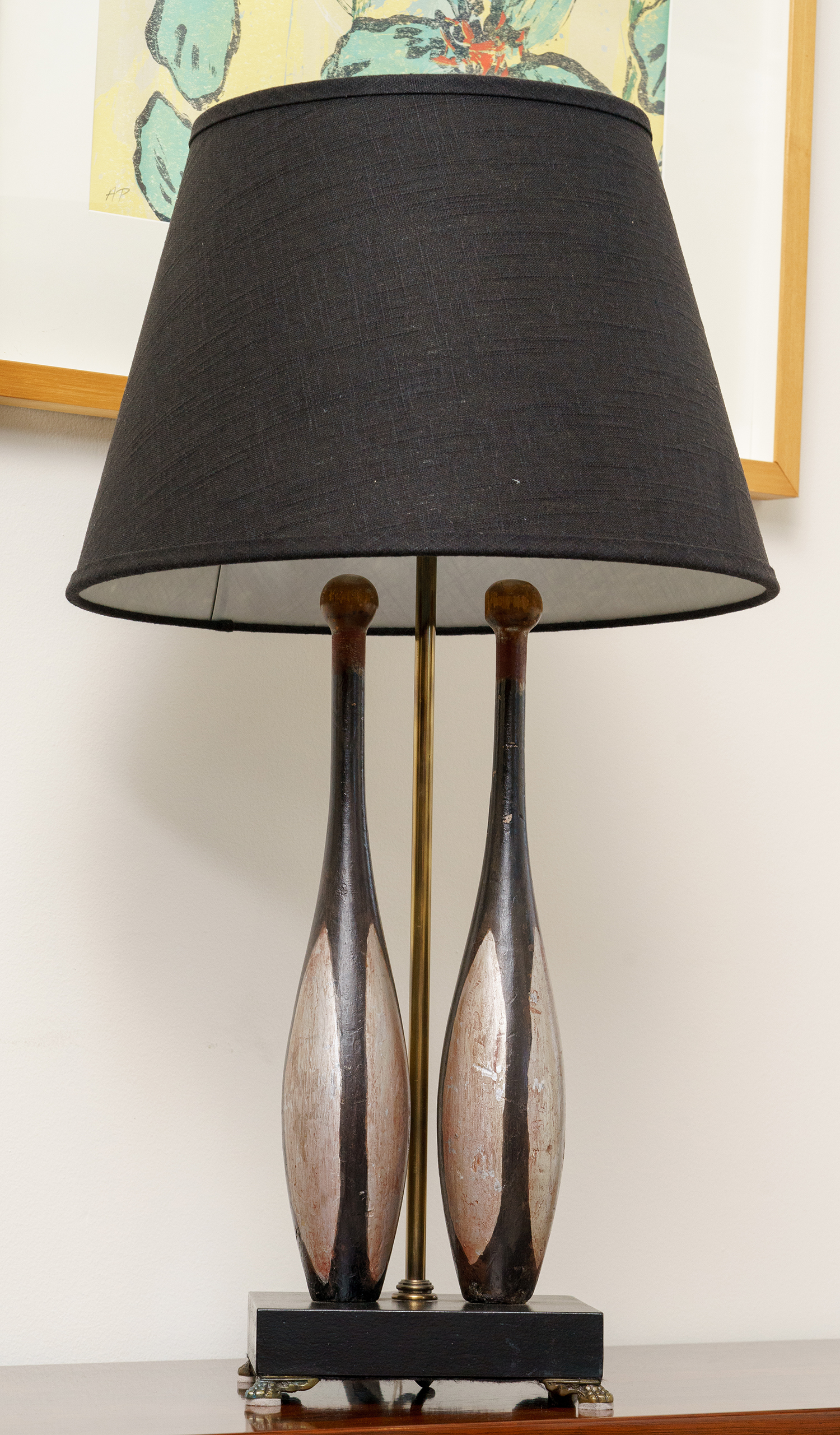 Appraisal: A BESPOKE LAMP FEATURING PENNSYLVANIAN HAND PAINTED INDIAN CLUBS Designed