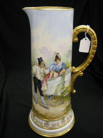 Appraisal: American Belleek Handpainted Porcelain Tankard courting couple in the garden