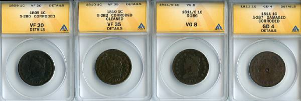 Appraisal: Large Cents C S- VF Details Corroded ANACS C S-