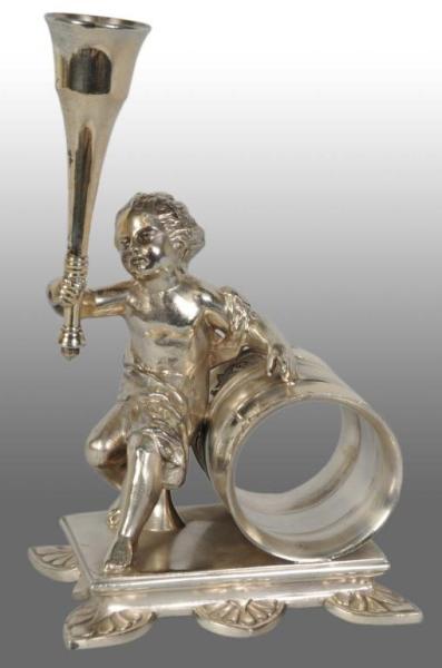 Appraisal: Large Draped Seated Cherub Figural Napkin Ring Description Marked Reed