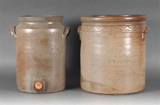 Appraisal: Two American salt glazed stoneware crocks mid- th century storage