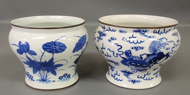 Appraisal: - Two similar blue and white porcelain planters largest h